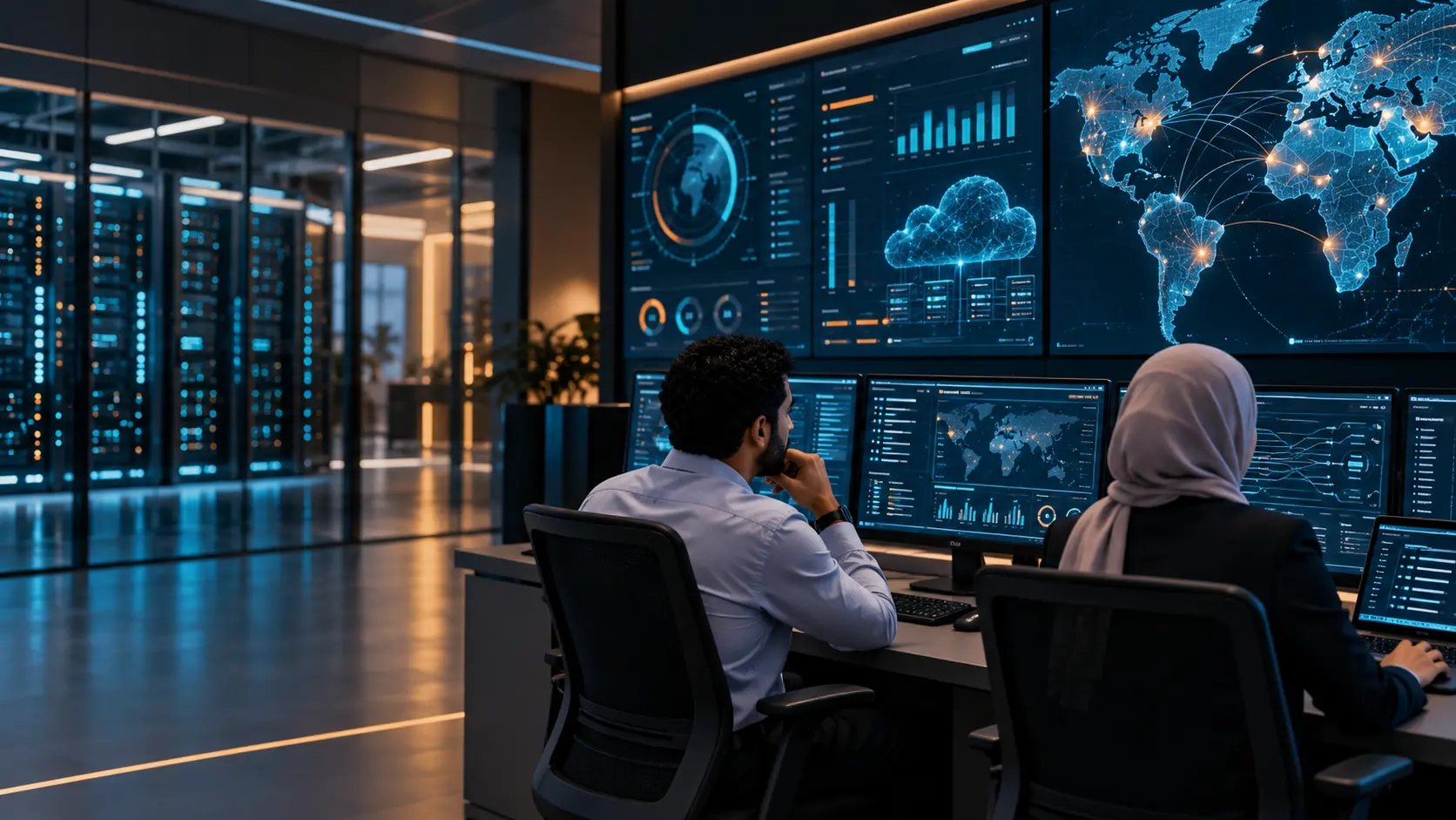 Security operations team monitoring enterprise cloud services