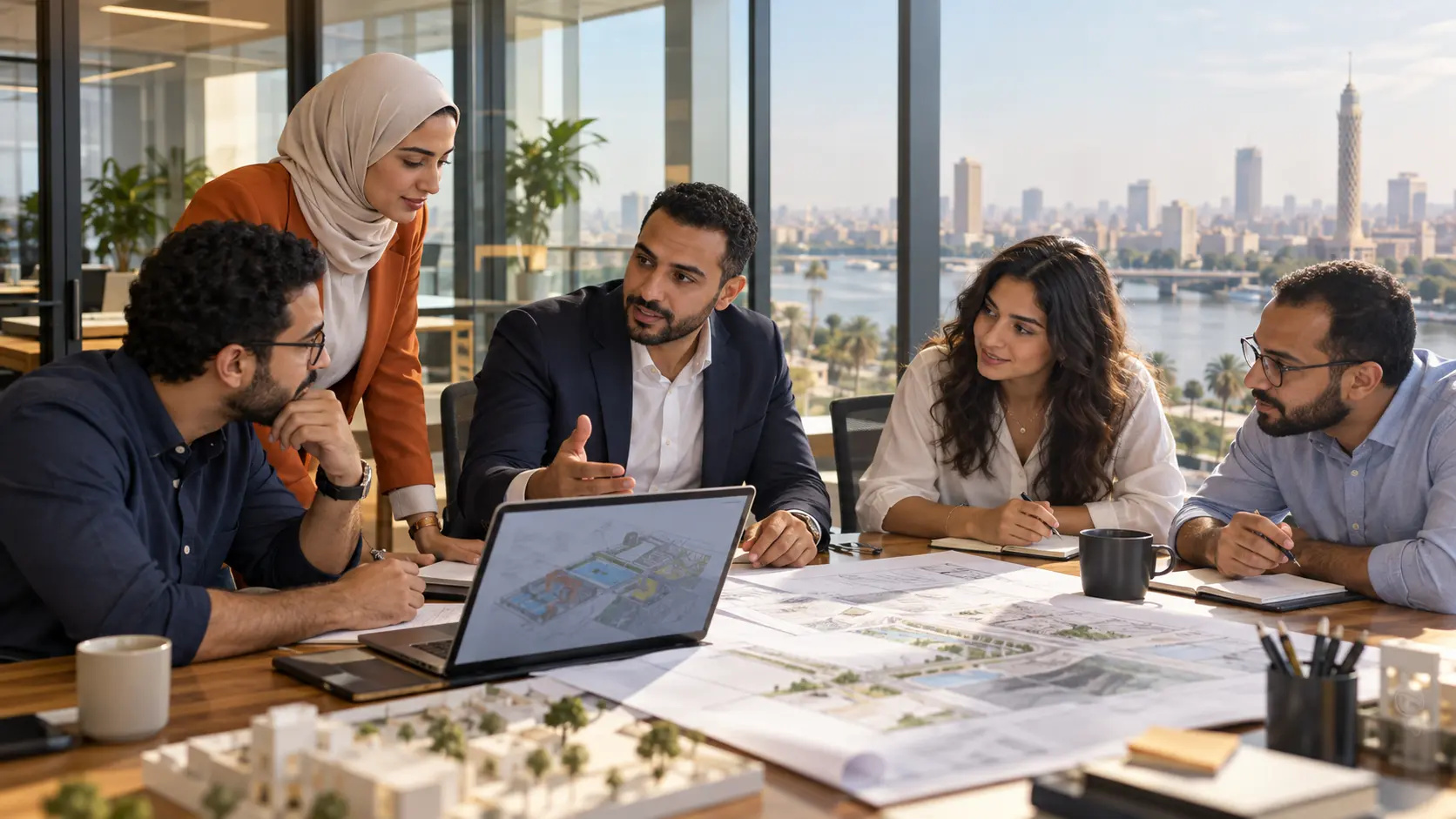 Technology professionals collaborating in a Cairo office